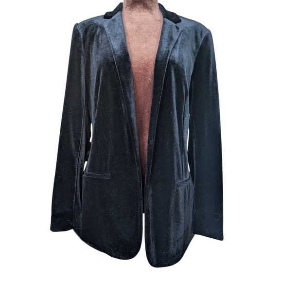 Signature Elegant Black Velvet Blazer Size L Us 12 - Picture 1 of 8